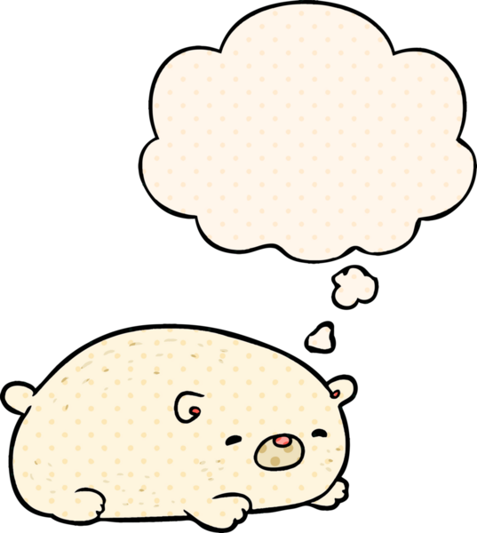 Çizgi roman tarzında bir insan tarafından çizilmiş düşünce balonu olan kutup ayısı çizgi filmi.