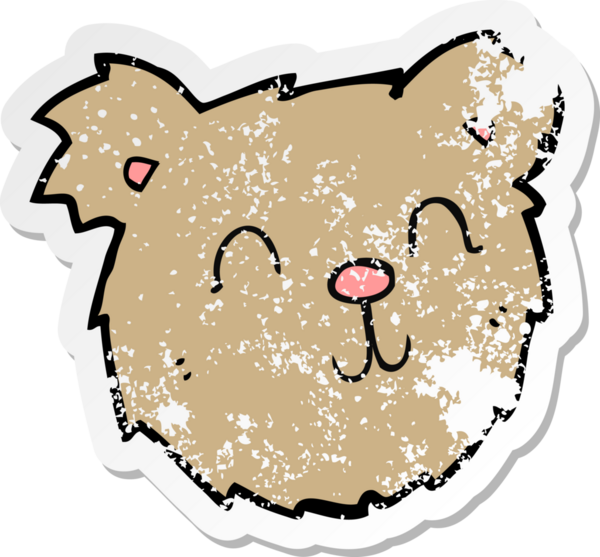 Bir insan tarafından çizilmiş mutlu oyuncak ayı suratlı karikatürün gerilimli yapıştırması.