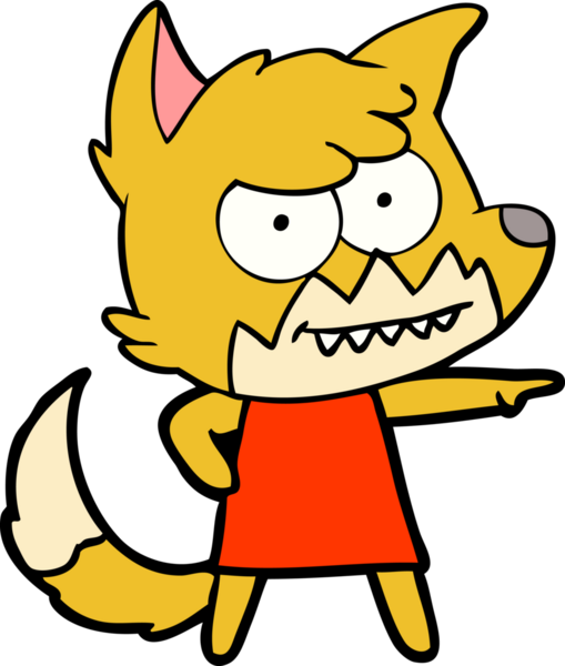 Bir insan tarafından çizilmiş sırıtan tilki çizgi filmi.