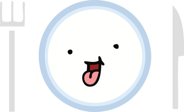 Bir insan tarafından çizilmiş yemek tabağının düz renkli retro karikatürü