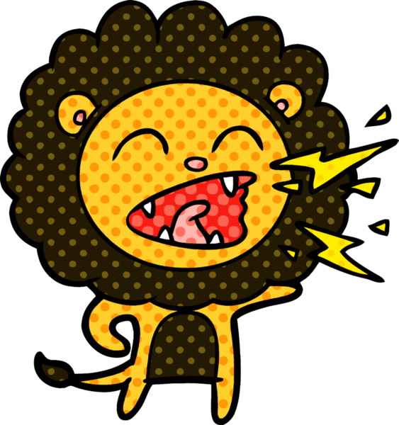 Bir insan tarafından çizilmiş kükreyen aslan çizgi filmi.