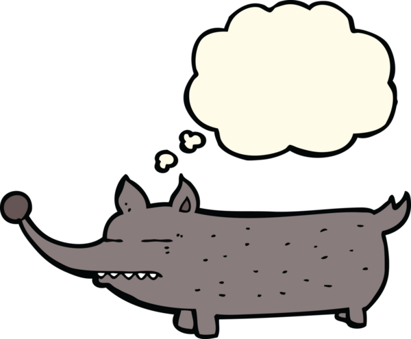 Bir insan tarafından çizilmiş düşünce baloncuğu olan komik bir köpek.