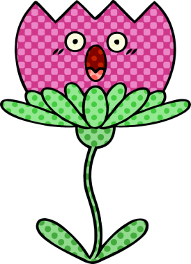 Bir insan tarafından çizilmiş bir çiçeğin karikatürü.