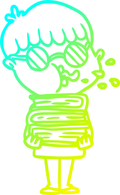 Soğuk gradyan çizgi çizgisi, siyah gözlüklü bir çocuğun bir insan tarafından çizilmiş kitapları taşıdığını gösteriyor.