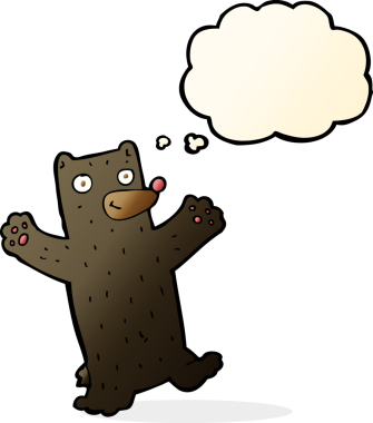 Bir insan tarafından çizilmiş düşünce baloncuklu kara ayı.