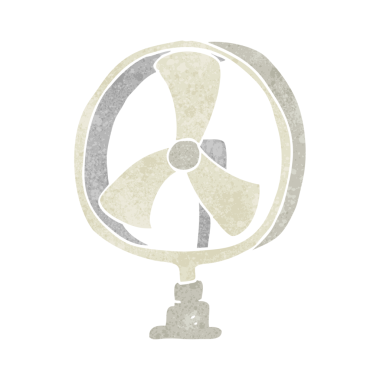 Freehand retro çizgi film masası fanı bir insan tarafından çizildi