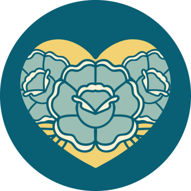 Bir insan tarafından çizilmiş kalp ve çiçeklerin ikonik dövme şekli