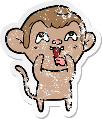 Bir insan tarafından çizilmiş çılgın bir çizgi maymunun sıkıntılı çıkartması.