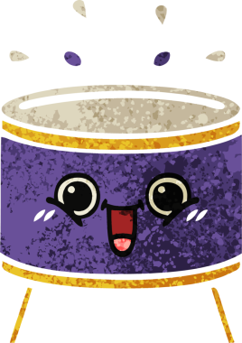 Bir insan tarafından çizilmiş davulun retro çizim tarzı karikatürü