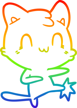 Gökkuşağı gradyan çizgi çizimi bir insan tarafından çizilmiş mutlu kedi karate tekmesi