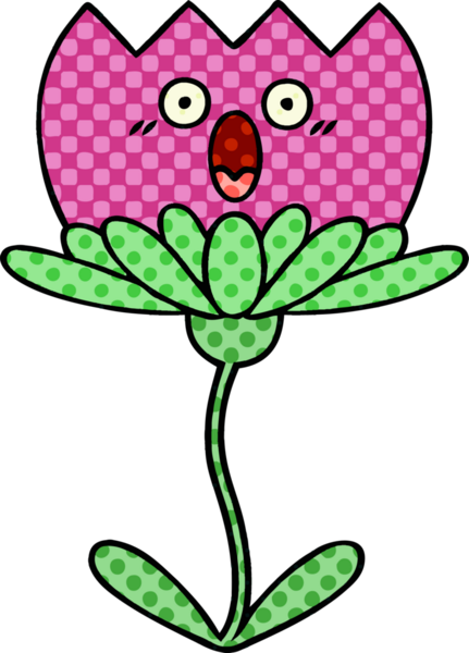 Bir insan tarafından çizilmiş bir çiçeğin karikatürü.