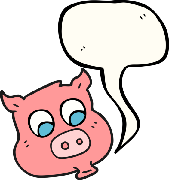 Bir insan tarafından çizilmiş serbest konuşma balonu çizgi film domuzu.