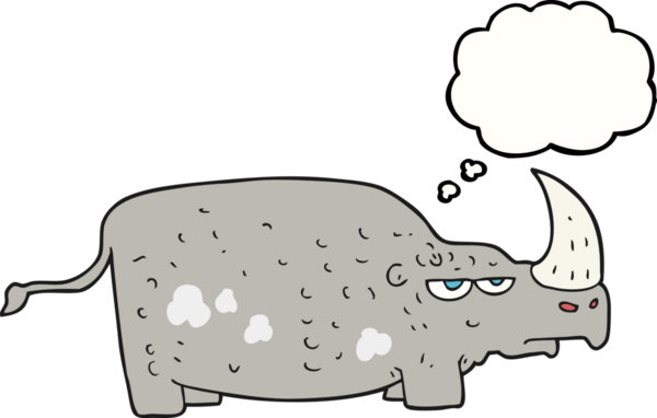 Bir insan tarafından çizilmiş serbest çizim balon çizgi film gergedanı.