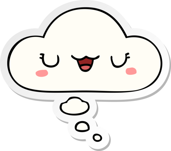 Düşünce baloncuğu olan sevimli çizgi film yüzü bir insan tarafından çizilmiş çıkartma gibi.