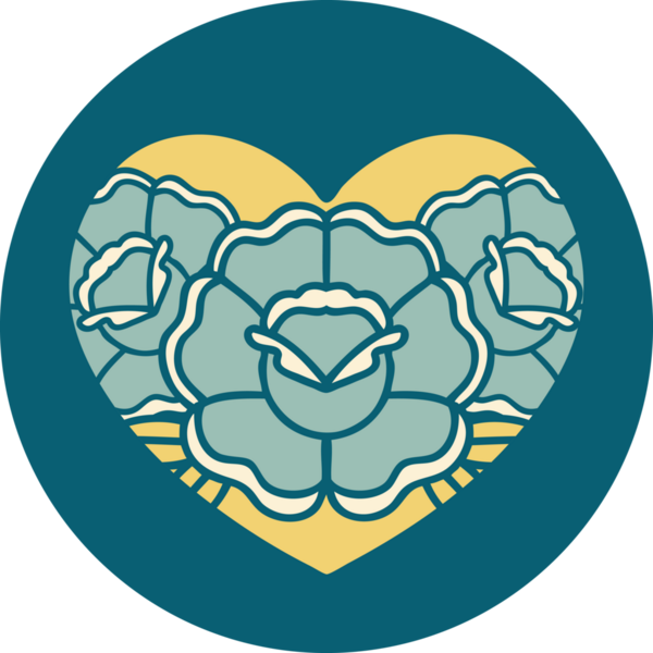 Bir insan tarafından çizilmiş kalp ve çiçeklerin ikonik dövme şekli