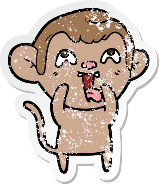 Bir insan tarafından çizilmiş çılgın bir çizgi maymunun sıkıntılı çıkartması.