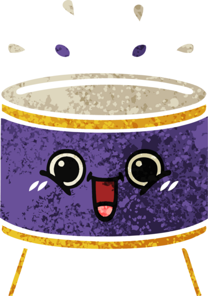 Bir insan tarafından çizilmiş davulun retro çizim tarzı karikatürü