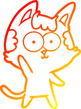 Bir insan tarafından çizilmiş mutlu çizgi film kedisinin sıcak çizgi çizgisi.