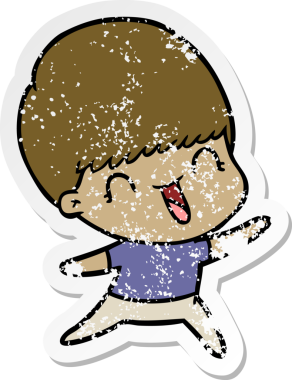 Bir insan tarafından çizilmiş mutlu çizgi film çocuğunun sıkıntılı çıkartması.