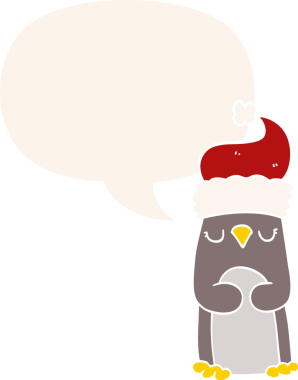 bir insan tarafından çizilmiş retro tarzı konuşma baloncuğu olan bir penguen.