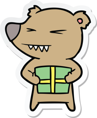 Bir insan tarafından çizilmiş kızgın bir ayı çizgi filminin çıkartması.