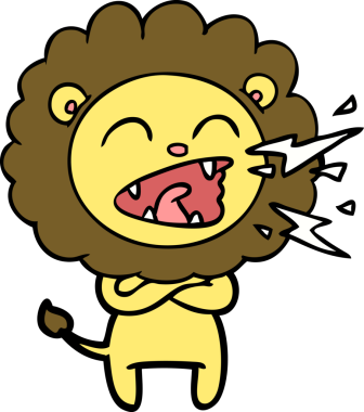 Bir insan tarafından çizilmiş kükreyen aslan çizgi filmi.