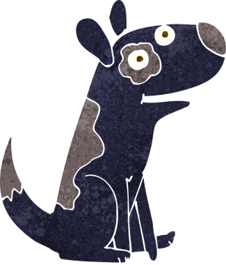 Bir insan tarafından çizilmiş mutlu bir köpek.