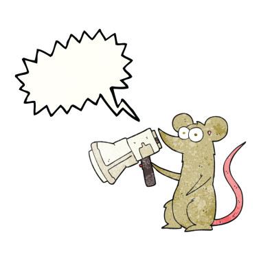 Bir insan tarafından çizilmiş megafonla el yazısıyla çizilmiş konuşma balonu karikatürü faresi