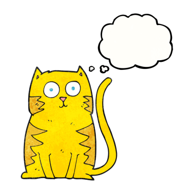 Bir insan tarafından çizilmiş serbest çizim düşünce kabarcığı desenli çizgi film kedisi