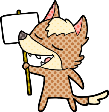 Bir insan tarafından çizilmiş gülen bir kurt.