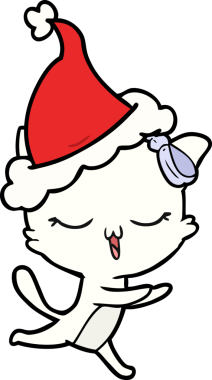 Bir insan tarafından çizilmiş Noel Baba şapkası takan bir kedinin el çizimi.