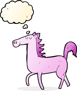 Bir insan tarafından çizilmiş düşünce baloncuklu çizgi film atı.