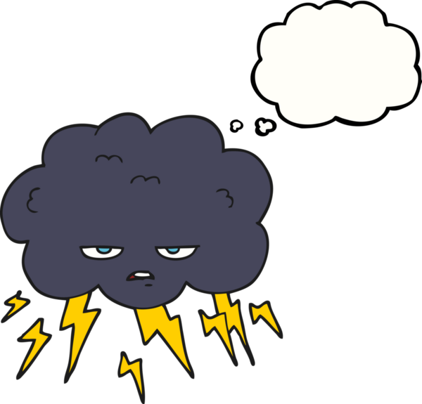 Bir insan tarafından çizilmiş serbest çizim düşünce balonu gökgürültüsü bulutu