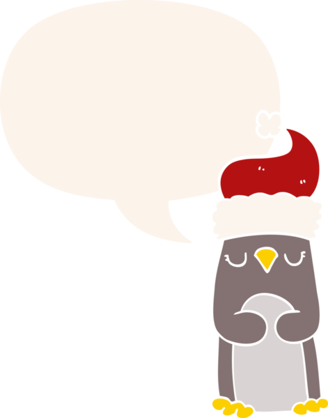 bir insan tarafından çizilmiş retro tarzı konuşma baloncuğu olan bir penguen.