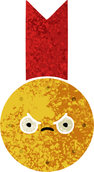 Bir insan tarafından çizilmiş altın madalyanın retro çizim tarzı karikatürü.