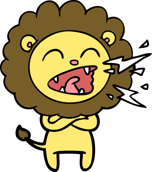 Bir insan tarafından çizilmiş kükreyen aslan çizgi filmi.