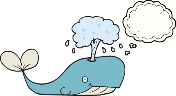 Serbest çizim düşünce baloncuğu bir insan tarafından çizilmiş su püskürten balina.
