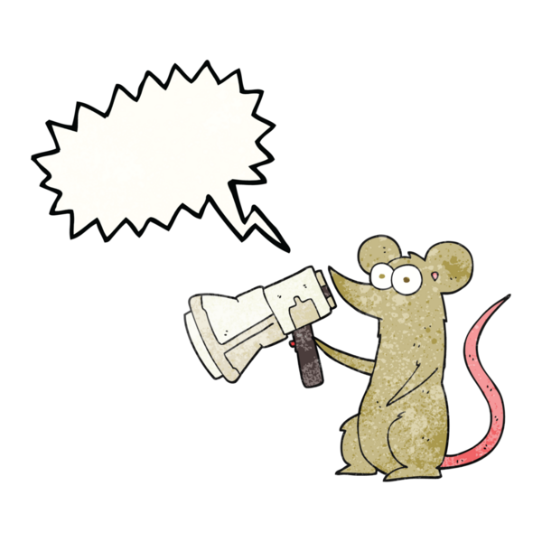 Bir insan tarafından çizilmiş megafonla el yazısıyla çizilmiş konuşma balonu karikatürü faresi