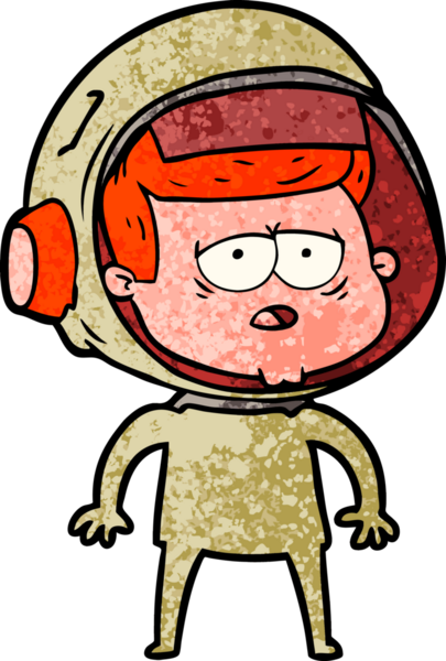 Bir insan tarafından çizilmiş yorgun astronot çizgi filmi.