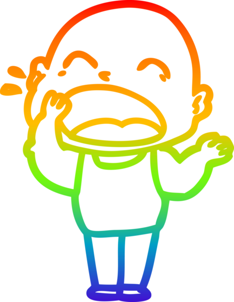 Gökkuşağı gradyan çizgi çizimi. Bir insan tarafından çizilmiş kel adam diye bağıran çizgi film.