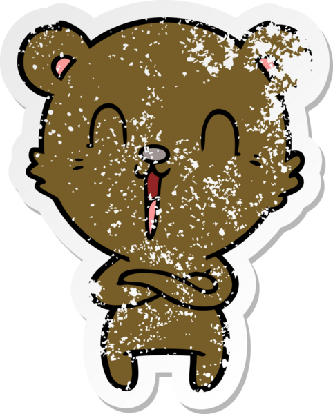 Bir insan tarafından çizilmiş mutlu çizgi film ayısının sıkıntılı çıkartması.