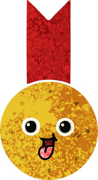 Bir insan tarafından çizilmiş altın madalyanın retro çizim tarzı karikatürü.