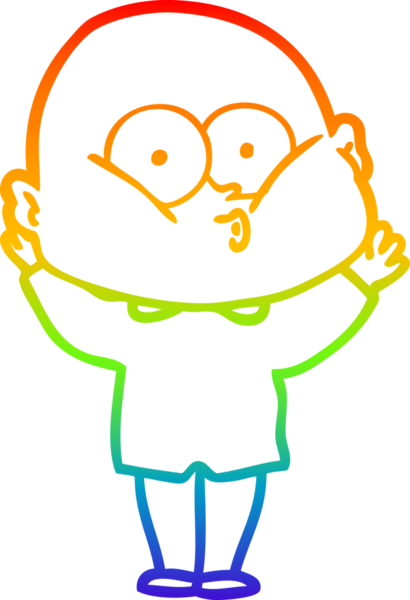 Gökkuşağı gradyan çizgi çizimi bir insan tarafından çizilmiş kel bir adamın çizimi