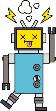 Bir insan tarafından çizilen robot arızasının sevimli karikatürü.