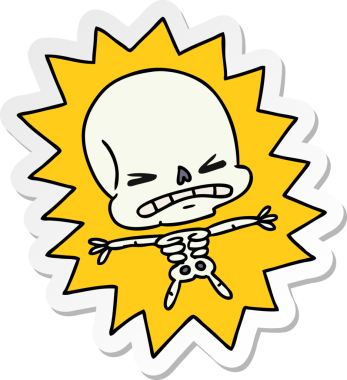 Bir insan tarafından çizilmiş korkunç iskeletin serbest sticker karikatürü.