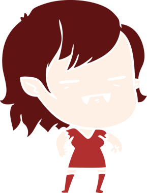 Düz renkli çizgi film. Bir insan tarafından çizilmiş ölümsüz vampir kız.