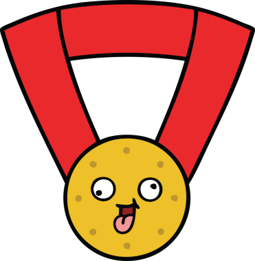 Bir insan tarafından çizilmiş altın madalyanın sevimli karikatürü.