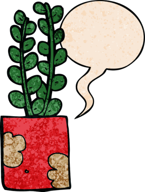 Konuşma baloncuklu karikatür bitkisi insan tarafından çizilmiş retro doku.