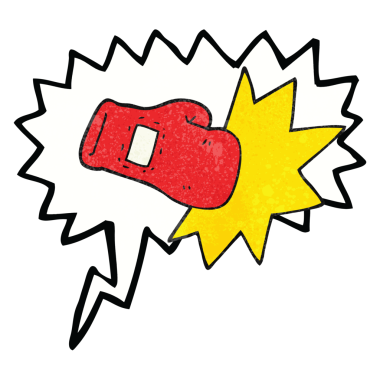 Bir insan tarafından çizilmiş serbest konuşma balonu desenli karikatür boks eldiveni