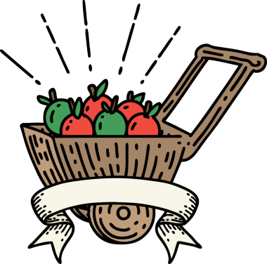 Bir insan tarafından çizilmiş elma dövmeli parşömen.